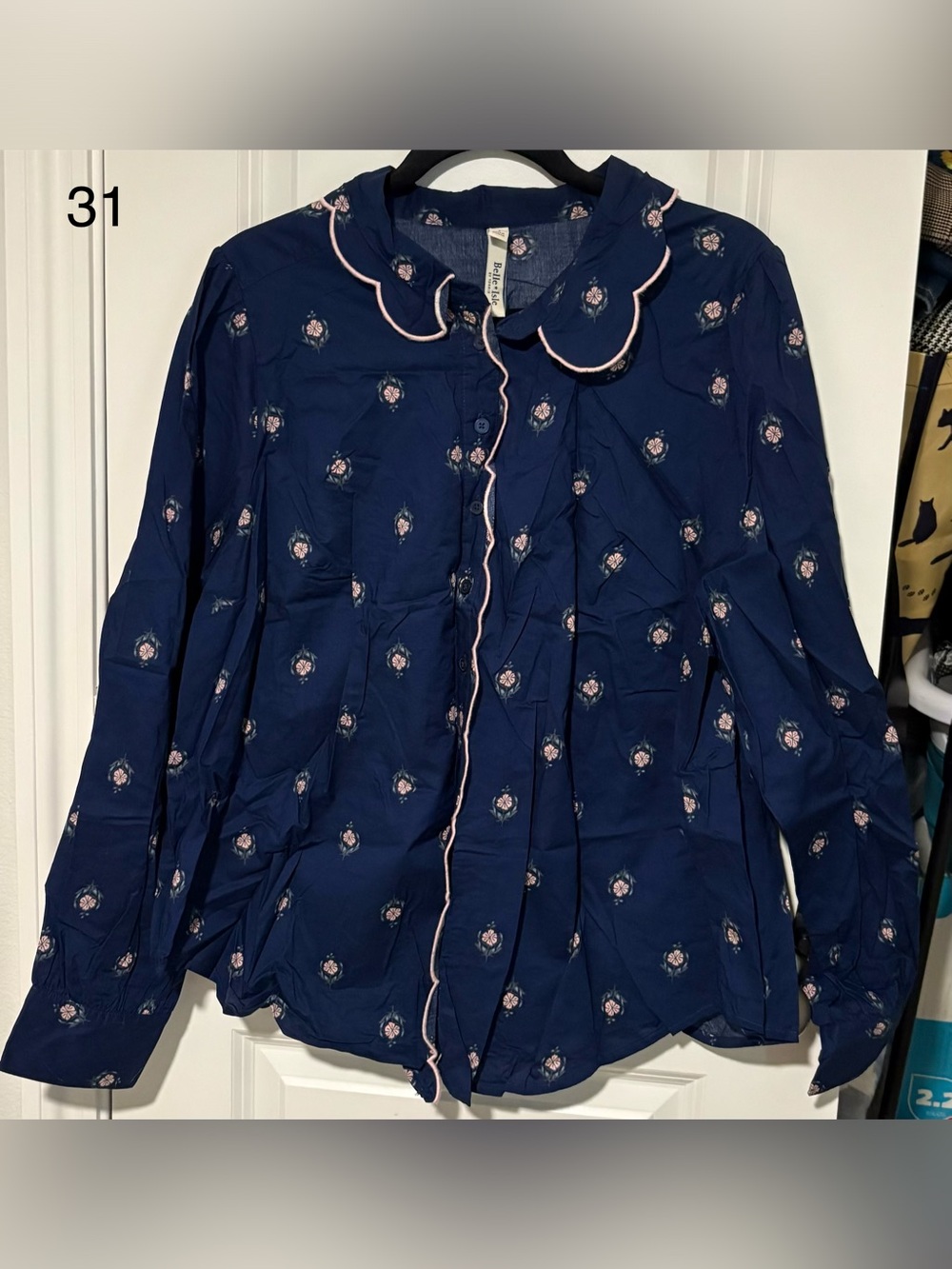 torrid Navy Floral Button-Down Blouse with Pink Piping